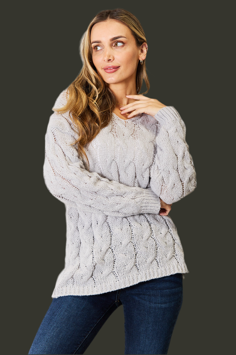 Woven Right Cable-Knit Hooded Sweater